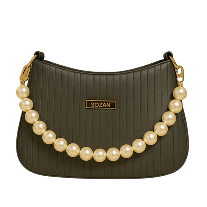 Taupe Pearl Strap Sling Bag - Elegant Shoulder Handbag for Women