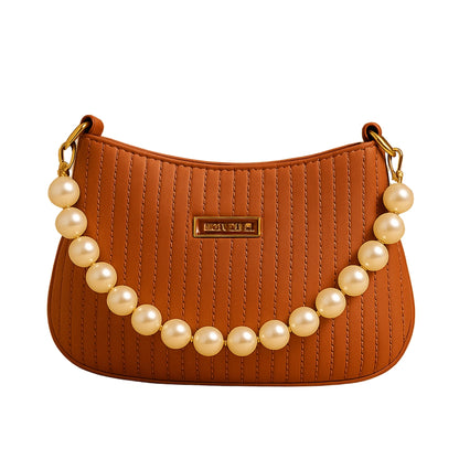 Taupe Pearl Strap Sling Bag - Elegant Shoulder Handbag for Women