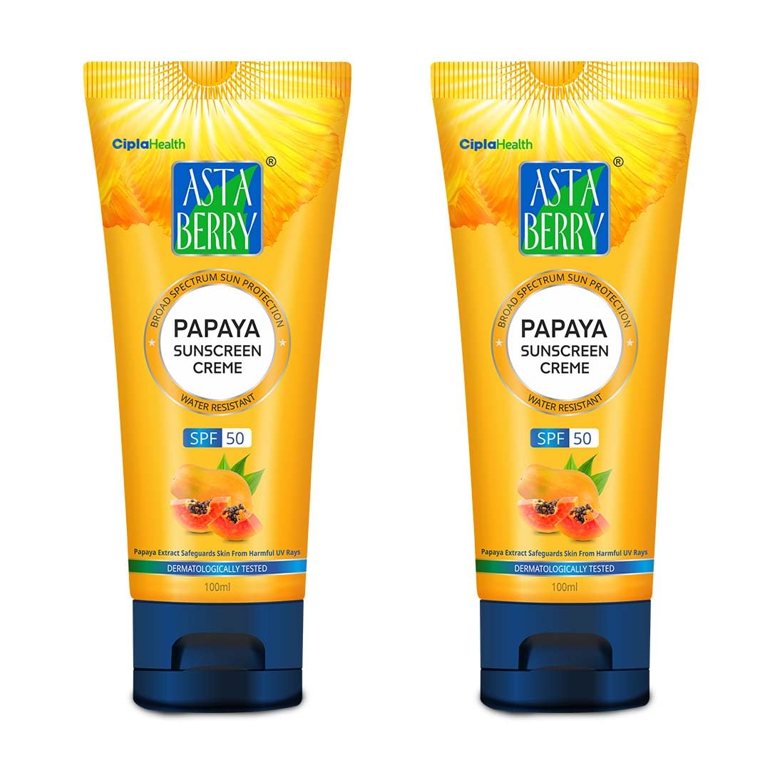 ☀️ Astaberry Papaya Sunscreen Crème SPF 30 – 100ml  Broad Spectrum Sun Protection | Water Resistant | Dermatologically Tested Pack of 2 (100X2)