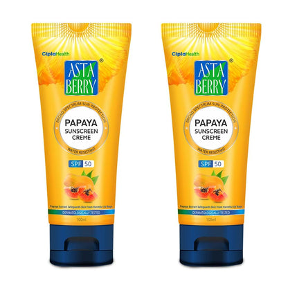☀️ Astaberry Papaya Sunscreen Crème SPF 30 – 100ml  Broad Spectrum Sun Protection | Water Resistant | Dermatologically Tested Pack of 2 (100X2)