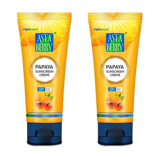 ☀️ Astaberry Papaya Sunscreen Crème SPF 30 – 100ml  Broad Spectrum Sun Protection | Water Resistant | Dermatologically Tested Pack of 2 (100X2)