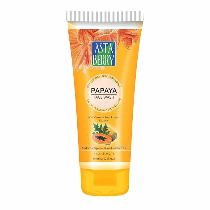 Astaberry Papaya Face Wash – 100ml Deep Cleansing | Helps Reduce Blemishes | With Carrot & Soy Protein Extract Pack of 2 (100X2)