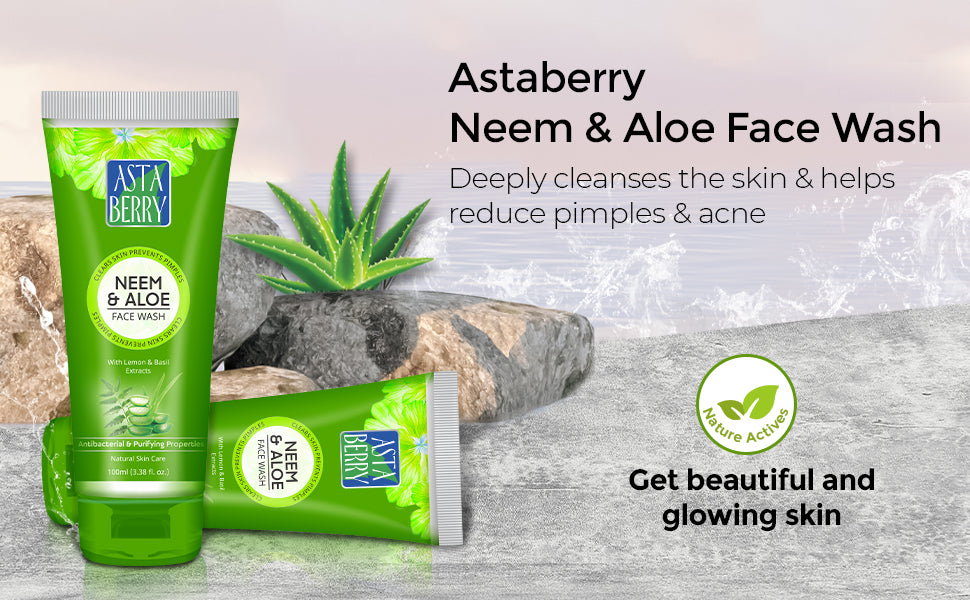 :  🌿 Astaberry Neem & Aloe Face Wash – 100ml Clear Skin | Prevents Pimples | Antibacterial & Purifying Properties Pack of 2(100X2)