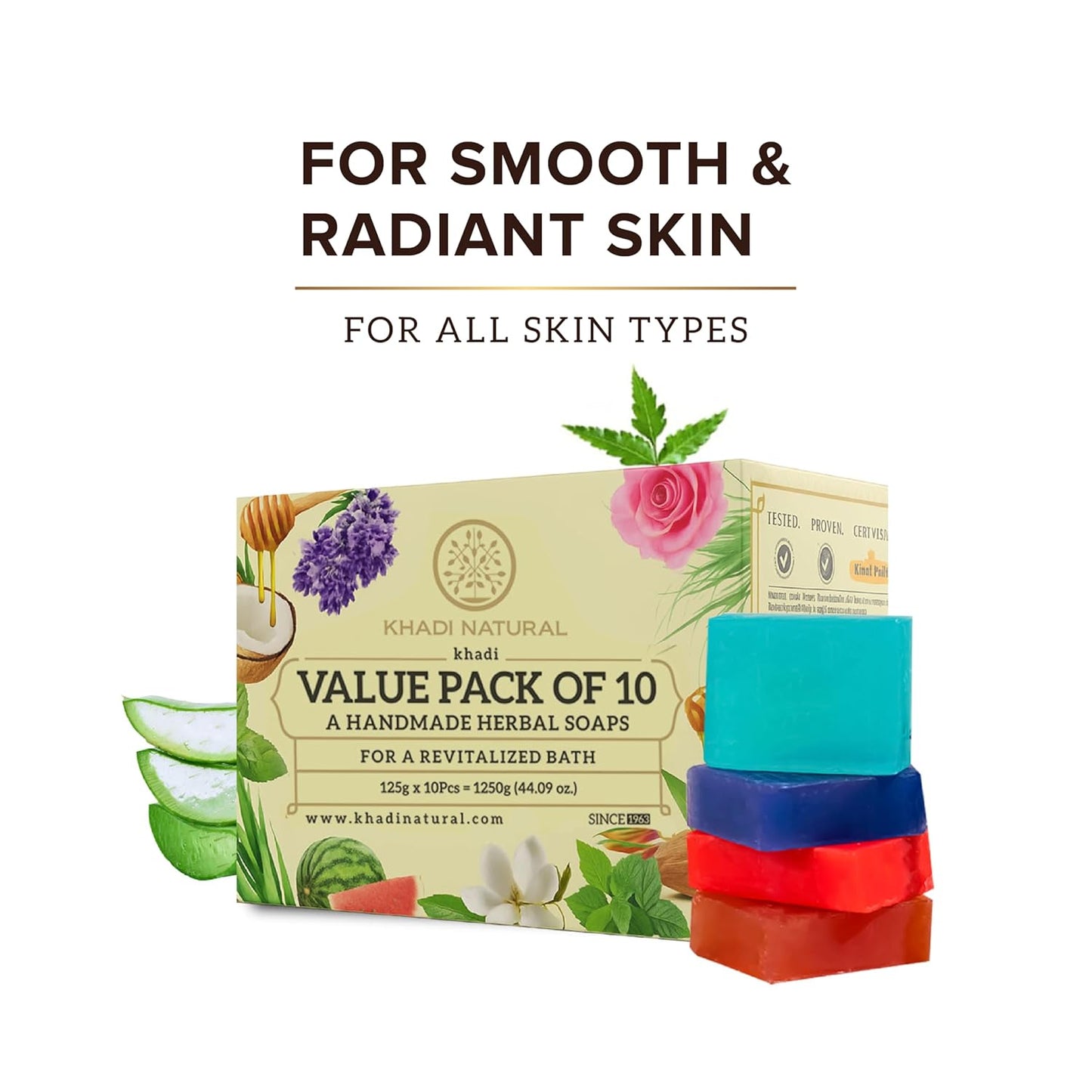 Khadi Natural Herbal Soap Gift Set | Handcrafted Essential Oil Soaps | Pure & Natural | Refreshing & Gentle Cleansing | Provides Naturally Glowing Skin- (Pack of 10)