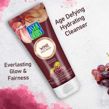 🍇 Astaberry Wine Face Wash – 100ml Antioxidant-Rich Facial Cleanser | With Red Grape & Basil Extracts Pack of 2 (100X2)