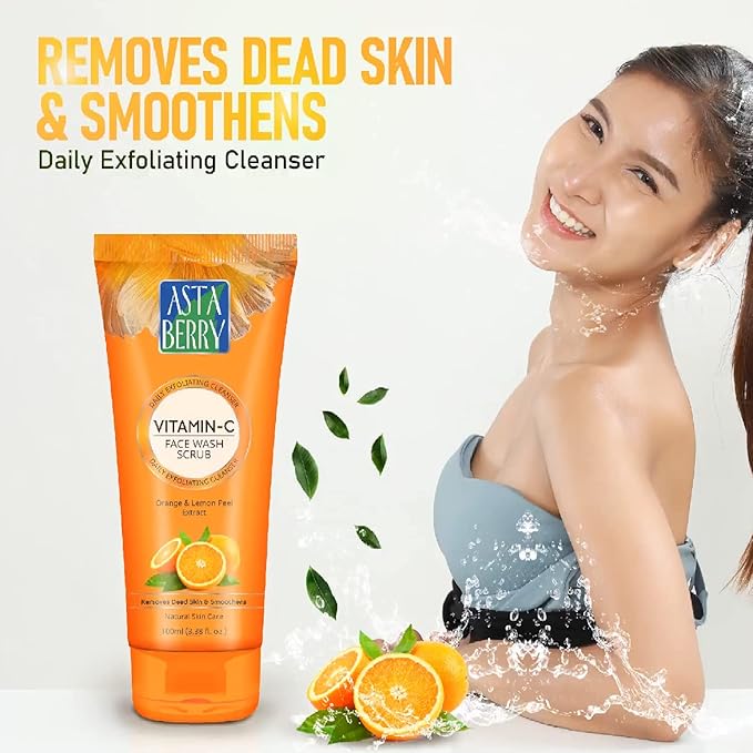 🌟 Astaberry Vitamin-C Face Wash Scrub – 100ml  Daily Exfoliating Cleanser with Orange & Kakadu Plum Extract Pack of 2 (100X2)