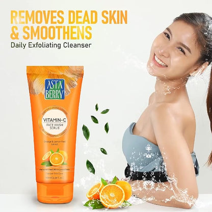 🌟 Astaberry Vitamin-C Face Wash Scrub – 100ml  Daily Exfoliating Cleanser with Orange & Kakadu Plum Extract Pack of 2 (100X2)