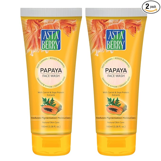 Astaberry Papaya Face Wash – 100ml Deep Cleansing | Helps Reduce Blemishes | With Carrot & Soy Protein Extract Pack of 2 (100X2)
