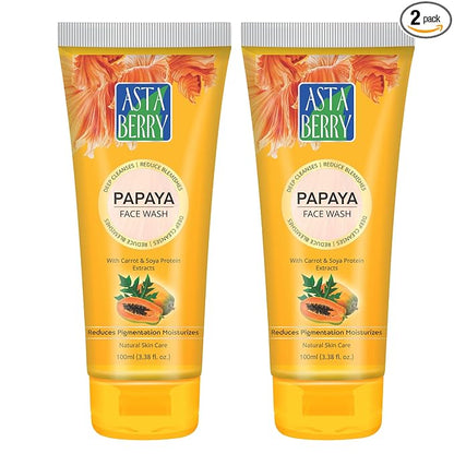 Astaberry Papaya Face Wash – 100ml Deep Cleansing | Helps Reduce Blemishes | With Carrot & Soy Protein Extract Pack of 2 (100X2)