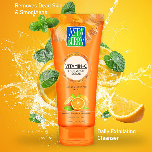 🌟 Astaberry Vitamin-C Face Wash Scrub – 100ml  Daily Exfoliating Cleanser with Orange & Kakadu Plum Extract Pack of 2 (100X2)