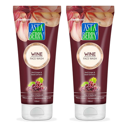🍇 Astaberry Wine Face Wash – 100ml Antioxidant-Rich Facial Cleanser | With Red Grape & Basil Extracts Pack of 2 (100X2)