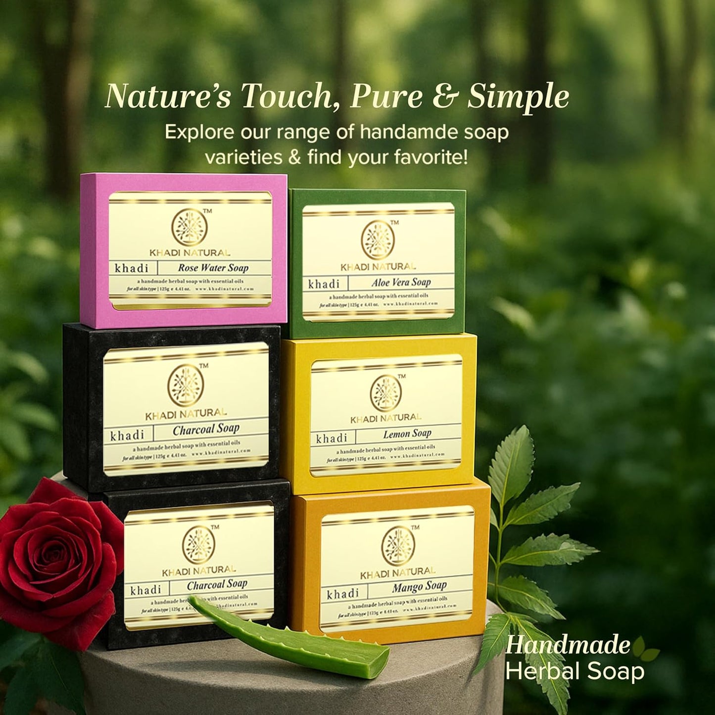 Khadi Natural Herbal Soap Gift Set | Handcrafted Essential Oil Soaps | Pure & Natural | Refreshing & Gentle Cleansing | Provides Naturally Glowing Skin- (Pack of 10)