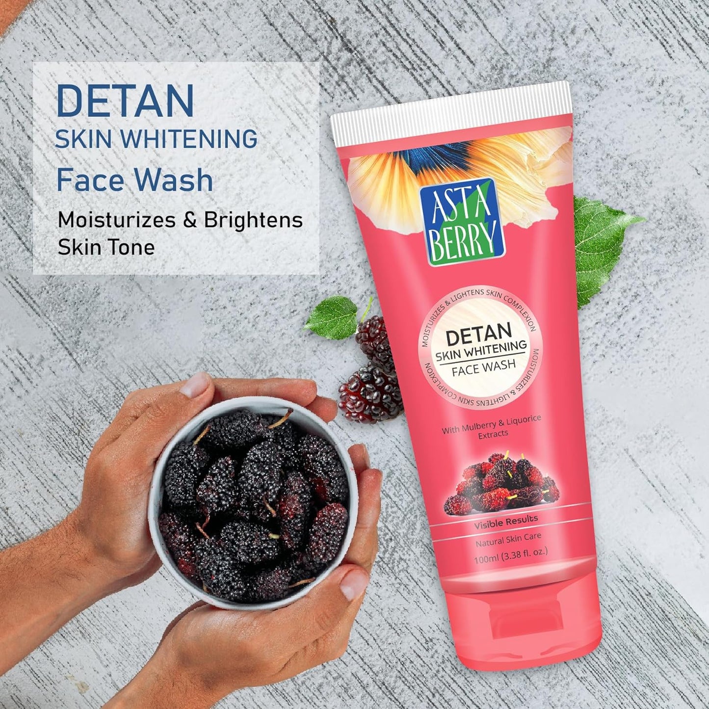 :  🌟 Astaberry Detan Skin Whitening Face Wash – 100ml Moisturizes & Lightens Skin Complexion | With Mulberry & Liquorice Extracts Pack of 2 (100X2)