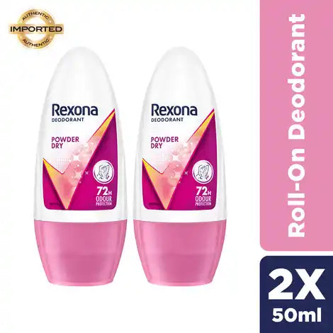 Rexona Powder Dry Roll-On Deodorant – 72H Odour Protection Pack of 2 (50ml X 2)