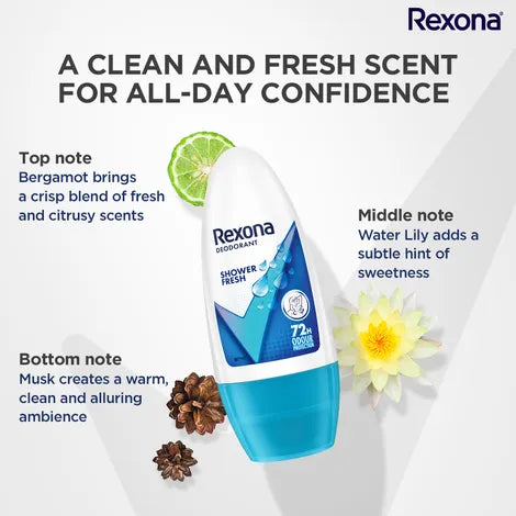 Rexona Shower Clean Roll-On Deodorant – Motion Activated™, 72H Freshness Pack of 2 (50ml x 2 )