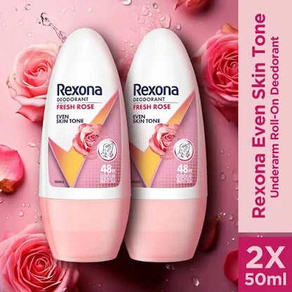 Rexona Fresh Rose Roll-On Deodorant – Even Skin Tone, 48H Odour Protection Pack of 2 (50ML X 2)