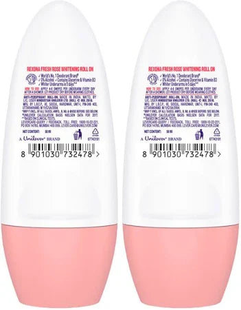 Rexona Fresh Rose Roll-On Deodorant – Even Skin Tone, 48H Odour Protection Pack of 2 (50ML X 2)
