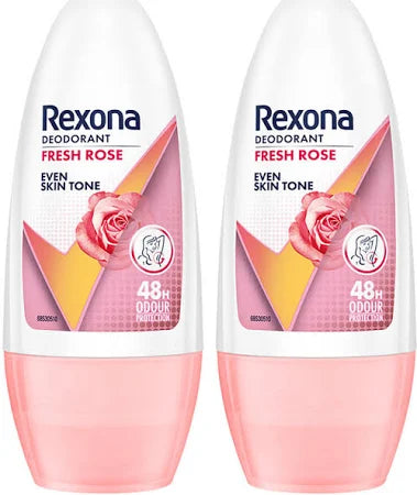 Rexona Fresh Rose Roll-On Deodorant – Even Skin Tone, 48H Odour Protection Pack of 2 (50ML X 2)