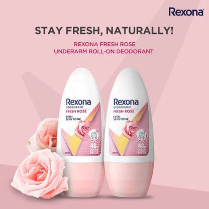 Rexona Fresh Rose Roll-On Deodorant – Even Skin Tone, 48H Odour Protection Pack of 2 (50ML X 2)