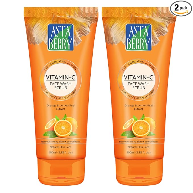 🌟 Astaberry Vitamin-C Face Wash Scrub – 100ml  Daily Exfoliating Cleanser with Orange & Kakadu Plum Extract Pack of 2 (100X2)